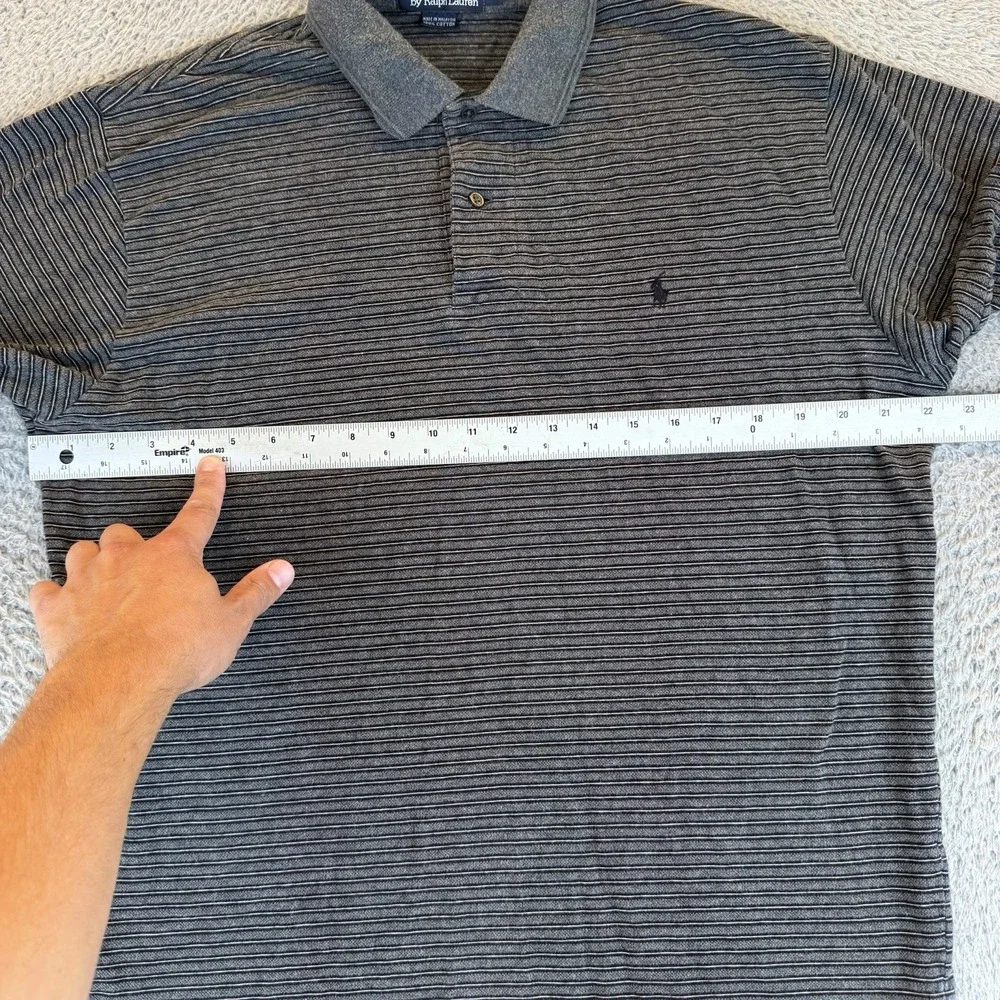 Polo By Ralph Lauren Vintage Men's Large Short Sleeve Grey Striped Polo 90's